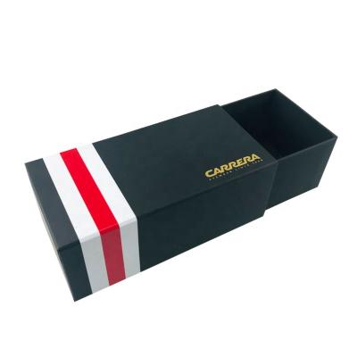 China Recycled Materials Drawer Design Materials Custom Luxury Eyewear Packaging Box Rigid Paper Box For Eyewear With Gold Logo And Pull Tag for sale