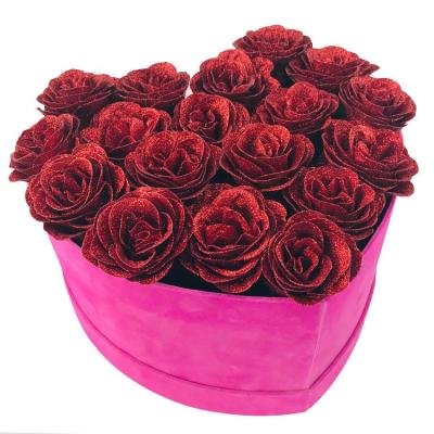 China Recycled Materials Lid And Cardboard Heart Shape Base Degradable Box For Flowers Rose Storage Gift Boxes With Velvet Wrap for sale