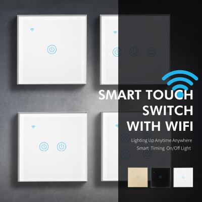 China Crystal Toughened Glass Panel Smart Switch Alexa Touch Control EU & UK Standard 1 Strip Touch Smart Switch for sale