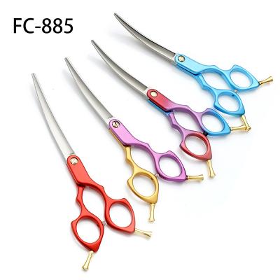 China Viable FC-885 Color Aluminum Alloy Curved Scissors Point Professional Pet Scissors High Quality Set for sale