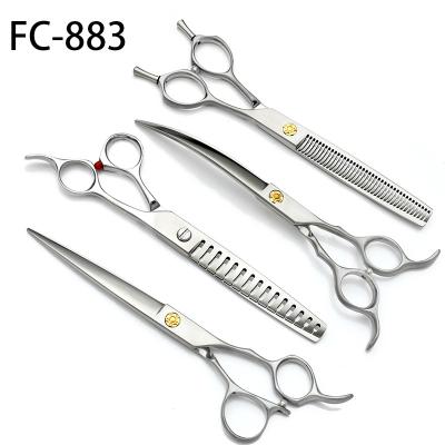 China FC-883 Viable Pet Teeth Scissors Professional Curved Flat Dog Scissors 7 Inch 7.5 Inch Set for sale