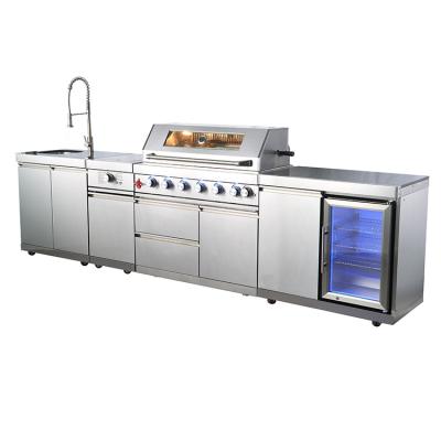 China Fashionable design New kitchen design #304 stainless steel waterproof kitchen cabinet gas bbq grill outdoor kitchen with sink for sale