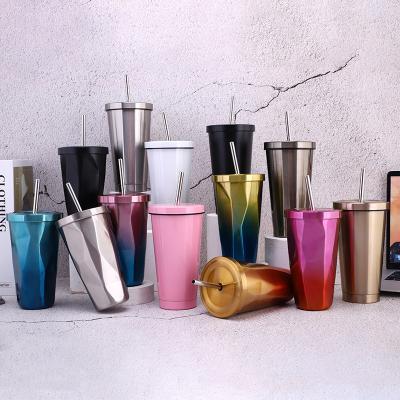 China Viable Gradient Stainless Steel Milkshake Water Cup Bottle Tumbler Stainless Steel Travel Rhombic Bottle for sale