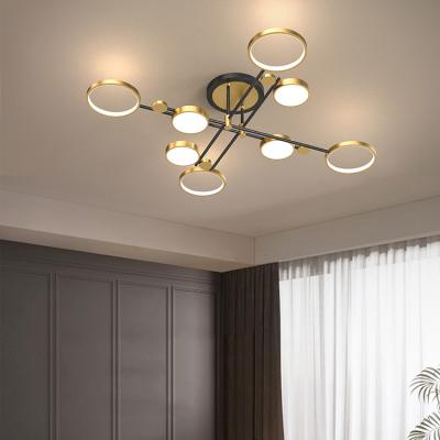 China Iron+aluminum+silicone Personality Round Ring Postmodern Brass Led Dining Ceiling Living Room Lamp for sale