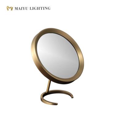 China Custom Hot Sale Bedroom Hotel Home Decor Hand Vanity Make Up Small Brass Mirror for sale