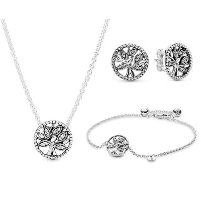 China New Best Selling CLASSIC 2021 Tree of Life Ring Earring Necklace Three Piece Set High Quality Women's Jewelry Set for sale