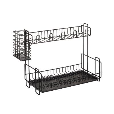 China Sustainable Standing Type 304 Stainless Steel 2 Tier Plate Drying Rack Kitchen Storage Shelf for sale