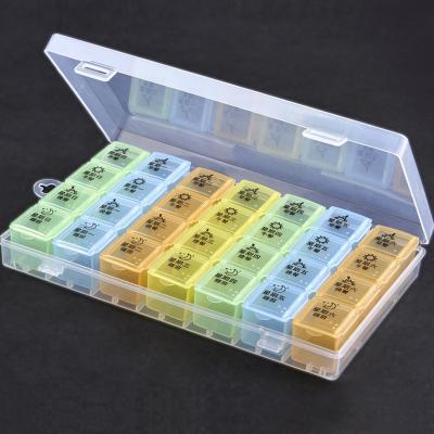 China China New Design Viable Easy To Carry 7 Days 21 Compartment Portable Pocket Pill Plastic Pill Box Organizer for sale