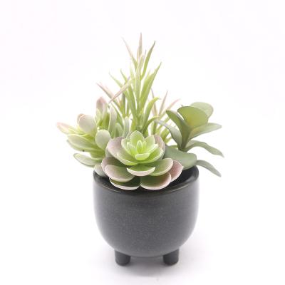 China Environmental Friendly Plastic Wholesale Cute Garden Decorations Flower Pots Matched Artificial Succulents With Black Pot for sale