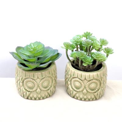 China Artificial Succulents Mini Bonsai For Table Cute Yellow Ceramic Pot Fashional Artificial Flowers Smile Face Decoration for sale