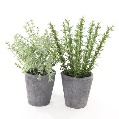 China 2022 New Arrival Fashional Artificial Flowers Mini Potted Plant In Gray Potted Artificial Plants Planter Wood Layout for sale