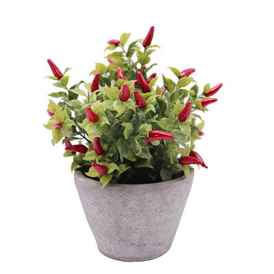 China Spring Bohemian Hot Selling Decorative Flowers Red Pepper To Artificial Cement Pot Plants For Home Decor for sale