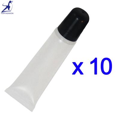 China 10Pcs 15ml Makeup Cosmetic High Quality Empty Squeeze Lip Balm Lip Gloss PE Clear Tube With Black Lid For Cosmetic Packaging for sale