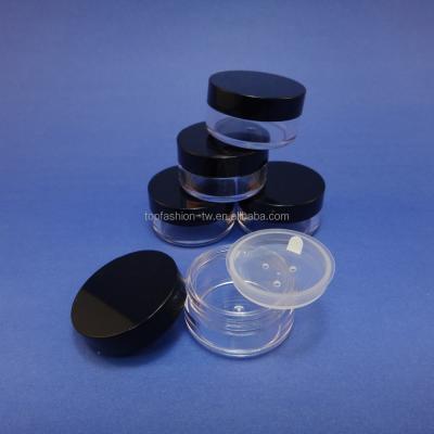 China 5pcs Mini Size 10g Black Cosmetic Empty Lid Loose Powder Jar With Pull Tab Seal Sticker Sifter for sale