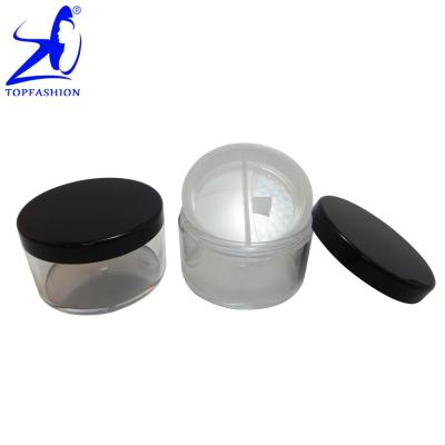 China Makeup Cosmetic Flat Black Plastic Strainer Cap Storage Cap Loose Lid Powder Container With Rotating Sieve for sale