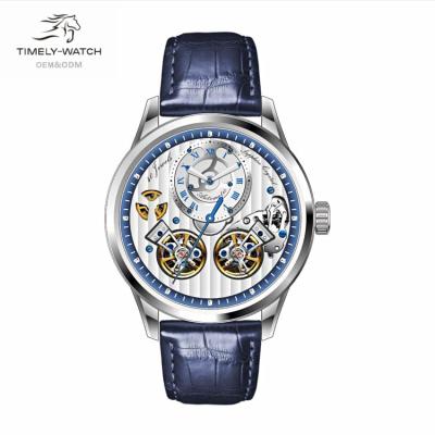 China Blue Mechanical Leather Strap 5ATM Logo Acceptable Samples Support Watches Waterproof Dual Steering Wheel Stainless Steel for sale