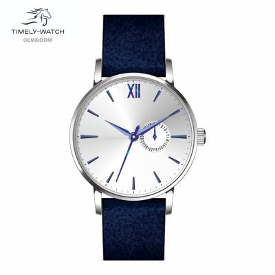 China Classic Men's Watch Leather Strap 5ATM Day/Date Stainless Steel Case Comfortable Waterproof Japanese Quartz Blue Movement for sale