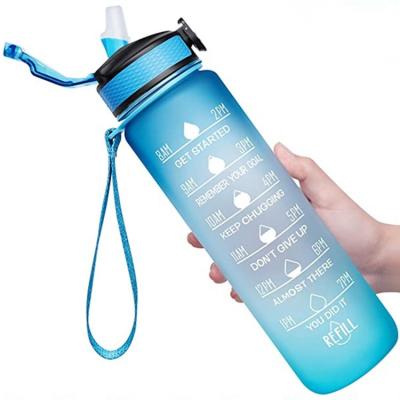 China Amazon Sells 1000ML Rainbow Gradients Plastic Portable Water Bottle Water Bottle With Straw Reusable Water Bottles for sale