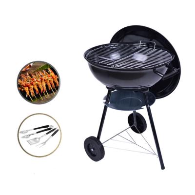 China Easily Assembled Portable Outdoor BBQ Kettle Grill Basket Enamel Round Charcoal Dismountable Mini Charcoal Kettle Camping Picnic Grill Cart for sale