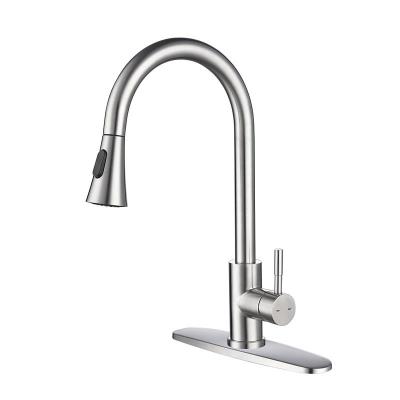 China Modern Single Handle High Arc Brushed Nickel Pull Out Kitchen Faucet, Single Stainless Steel Kitchen Sink Faucets With Pull Down Sprayer for sale