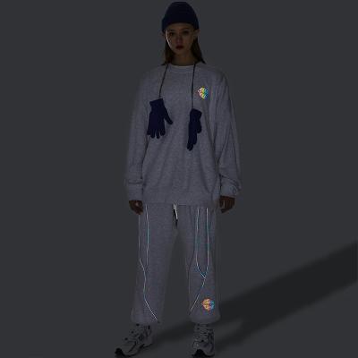 China Wholesale Custom Breathable 3M Printing Tech Reflective Logo 2 Piece Sweatsuits Women Piping Stripe Jogging Sweat Suit Tracksuits for sale