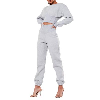 China Fashion Wear Breathable Ladies Crop Corset Top Tracksuit Set Sweatsuit 2 Pieces For Women Adults Fall 100% Cotton Jogging Sets High Qualiy for sale