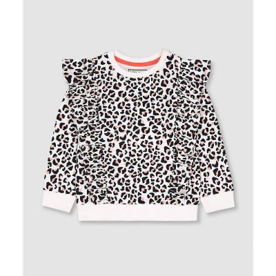 China Anti-wrinkle girls fashion ruffled sweatshirts kids leopard sweatshirts girls hoodless pullover sweatshirt for sale