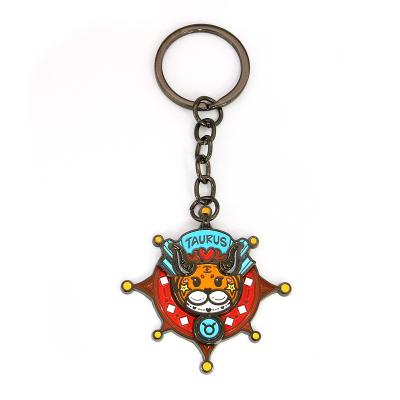 China Souvenir Manufacturer Supply Cute Metal Zinc Alloy Cheap Custom Constellation Rotating Enamel Keychains for sale