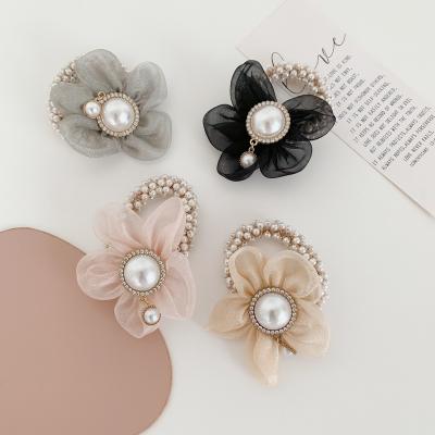 China One Korean Famous Hair Accessories Women's Korean Famous Hair Accessories Scrunchies Designer Brands Pearl Hair Ties Flower Tie Flower Organza Hair Band for sale