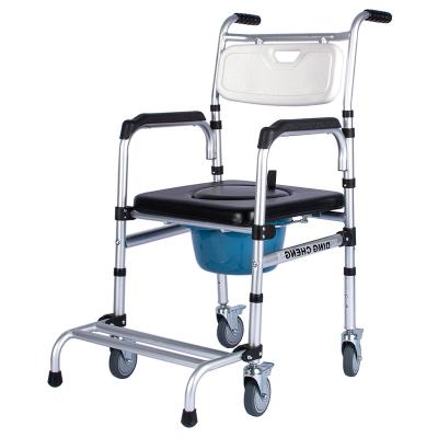 China Double-Flow Aluminum Folding Commode Toilet Chair For Elderly With Wheels And Step for sale