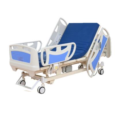 China Cheap Medical Portable Electric Adjustable Crank Backrest ABS Side Rail 5 Function ICU Hospital Bed Manual Operated Sick Bed For Nursing for sale