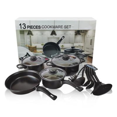 China Hot Selling Cheap Household 13pcs Viable Kitchenware Iron Non Stick Cooking Pots Cookware Sets Pots and Strainer Sets for sale