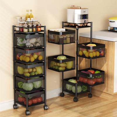 China Sustainable 360 ​​Degree Rotating Vegetable Rack Baskets Rack Multi-Layer Metal Storage Shelf for sale