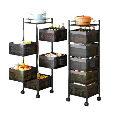 China Sustainable Kitchen Vegetable Or Fruit Storage Rack Cart Rotating Trolley With Wheels for sale