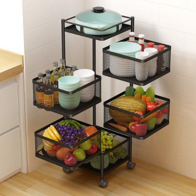 China Viable In Stock 3 4 5 Layers Rotating Trolley Cart Kitchen Storage Rack Serving Organizer With Wheels for sale