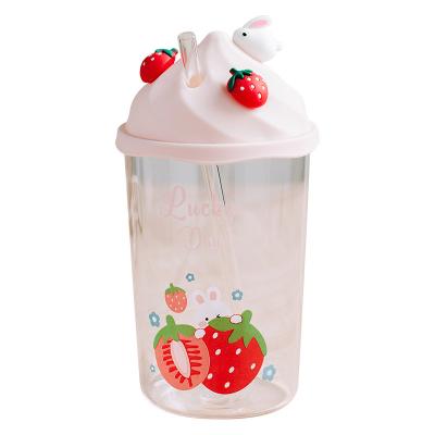 China Viable Creative Fruit High Borosilicate Glass Mug With Lid Straw Drinking Cup for sale