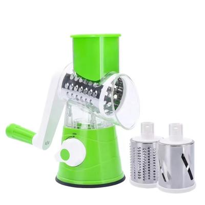 China Kitchen Viable Vegetable Grater Slicer with Rotary 3 Drum Blades Cheese Grater with Handle Round Mandoline Slicer Nuts Crusher for sale