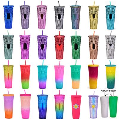 China Factory Wholesale Viable 24OZ Customized Plastic Insulated Tumbler With Lid And Straw Portable Studded Double Wall Tumbler for sale