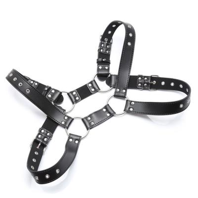 China Easy To Wear Nickel Plated Leather Pu Fetish Bulldog Chest Harness Body Strap For Men for sale