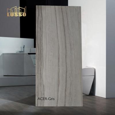 China Waterproof Sale 750x1500mm Ceramic Hot Gray Color LUSSO Water Resistant Travertine Polished Large Format Porcelain Tile For Hotel for sale