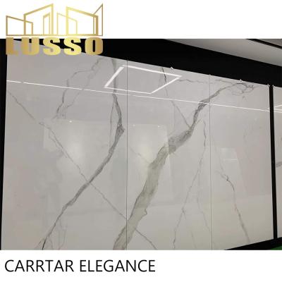 China LUSSO Acid Resistant Ceramic Unique 1200x2400mm White Color Glazed Polished CARRARA Large Format Porcelain Tile For Hotel for sale