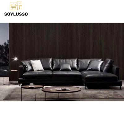 China Wholesale Removable Floor L Shaped Durable Classic Leather Sofa Factory Black Cover Living Room Sofa Cheap Home Furniture for sale