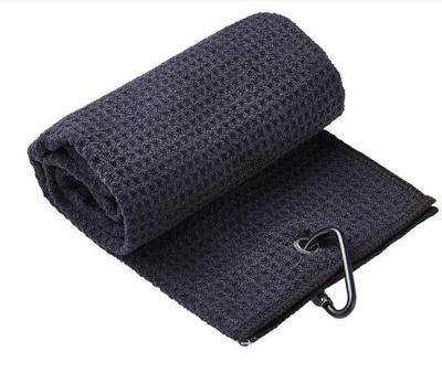 China Customized custom logo golf towel waffle quick dry quick dry material with buckle printing empty golf towel for sale