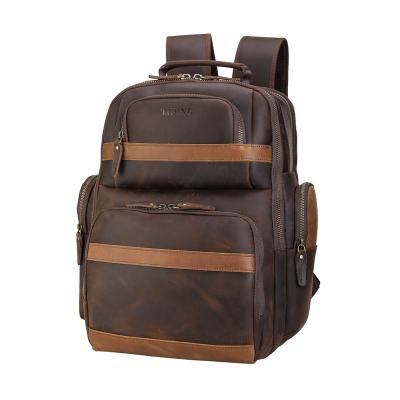 China With USB Tiding Logo Brown Usb Multi Pocket Custom Scare Mens Travel Laptop Rucksack Leather Backpack Genuine Leather Bag for sale