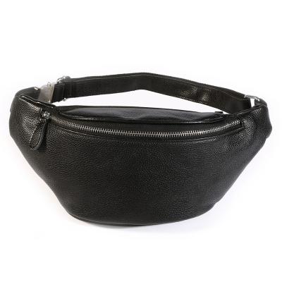 China Custom Black Logo Leather Waist Bag New Fashion Real Leather Fanny Pack Water Proof Waist Pouch Bag For Men for sale