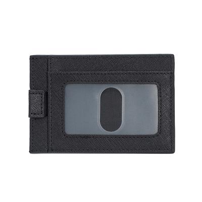 China TIDING Fashion Design Custom New Black Elastic Slim Minimalist Saffiano Leather Card Holder for sale