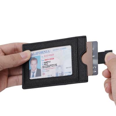 China New Design Fashion TIDING Black Slim Custom Saffiano ID Card Holder Leather Elastic Wallet With Pull Tag for sale