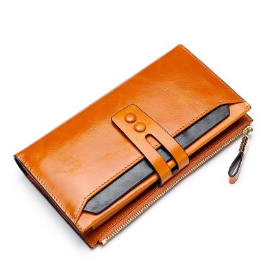 China Luxury RFID Women Lady Purse Multiple Card Organizer Travel Clutch Long Genuine Leather Wallet For Lady for sale