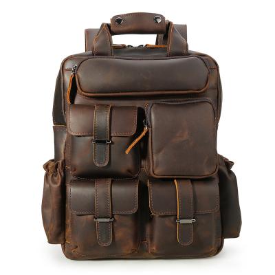 China Real Crazy Horse Leather High Quality Anti-theft Custom Made Luxury Vintage 14 Inch Laptop Backpack Men Genuine Leather Backpack for sale