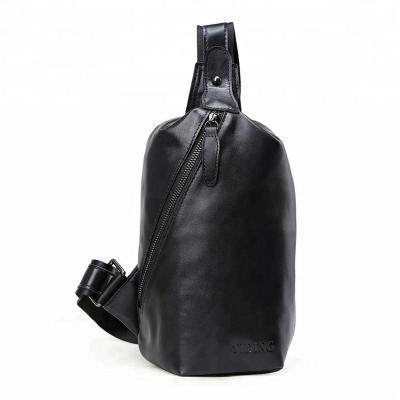 China Newest Black Genuine Leather Fashinable Nappa Sling Bag Chest Pack For Men And Women Travel Recycling Running Daypack for sale